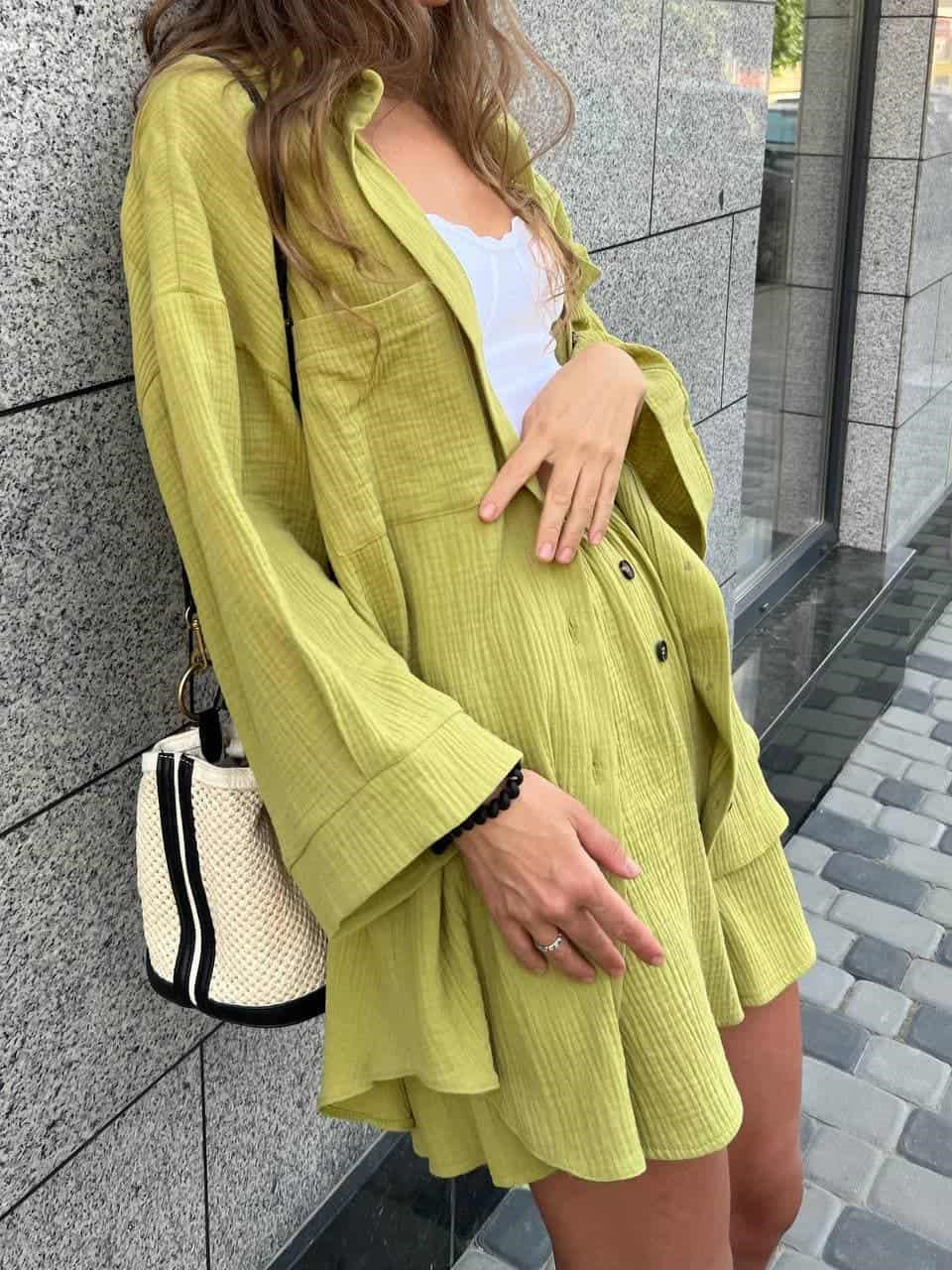 Cardigan Breasted Top Shorts Two-piece Set