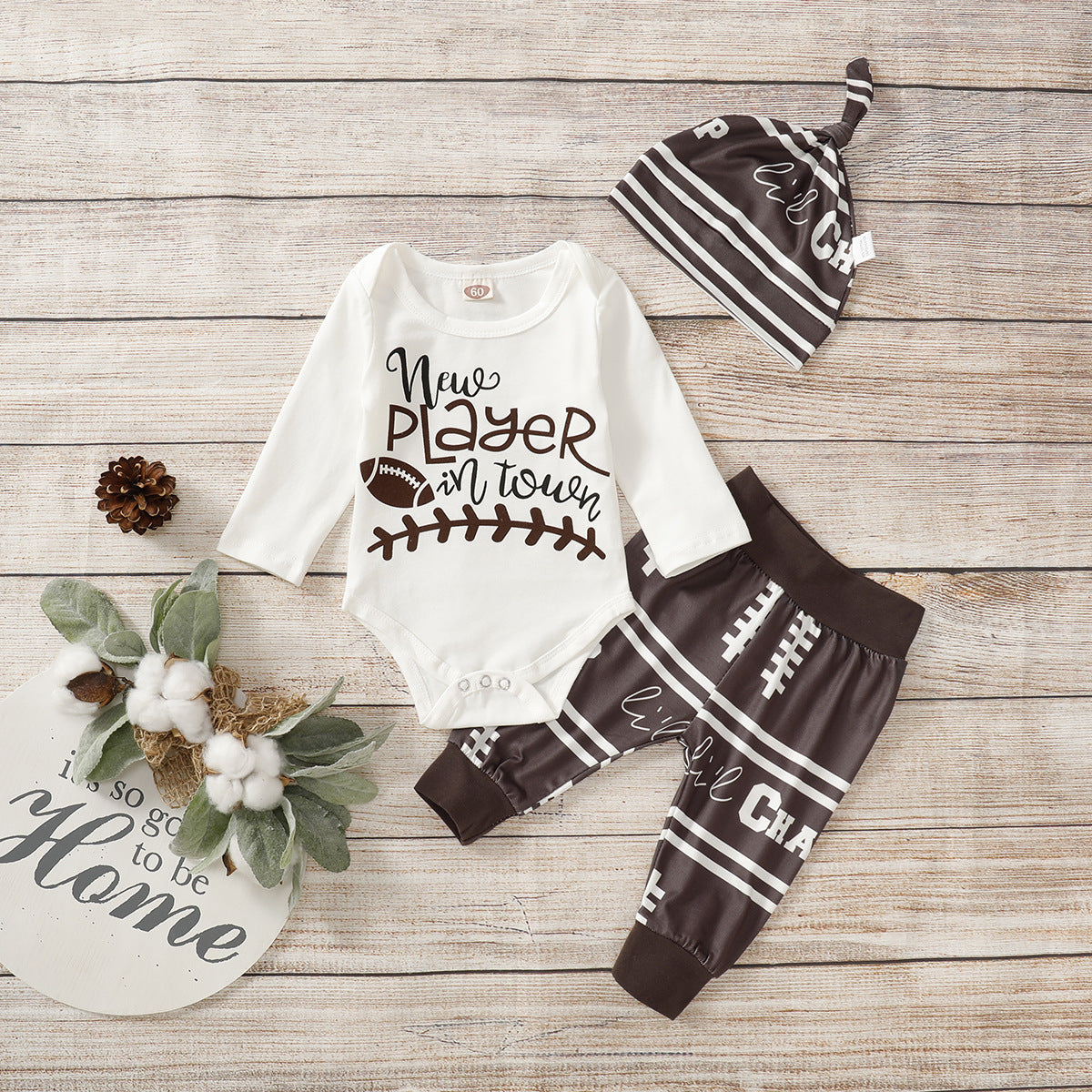 Women's English Print Romper Hat Set