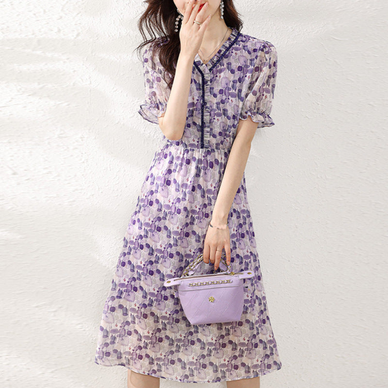 V-neck Tight Waist Commuting Elegant Dress