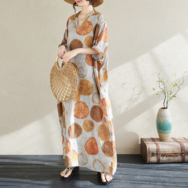 Ethnic Style V-neck Printed Striped Dress Women