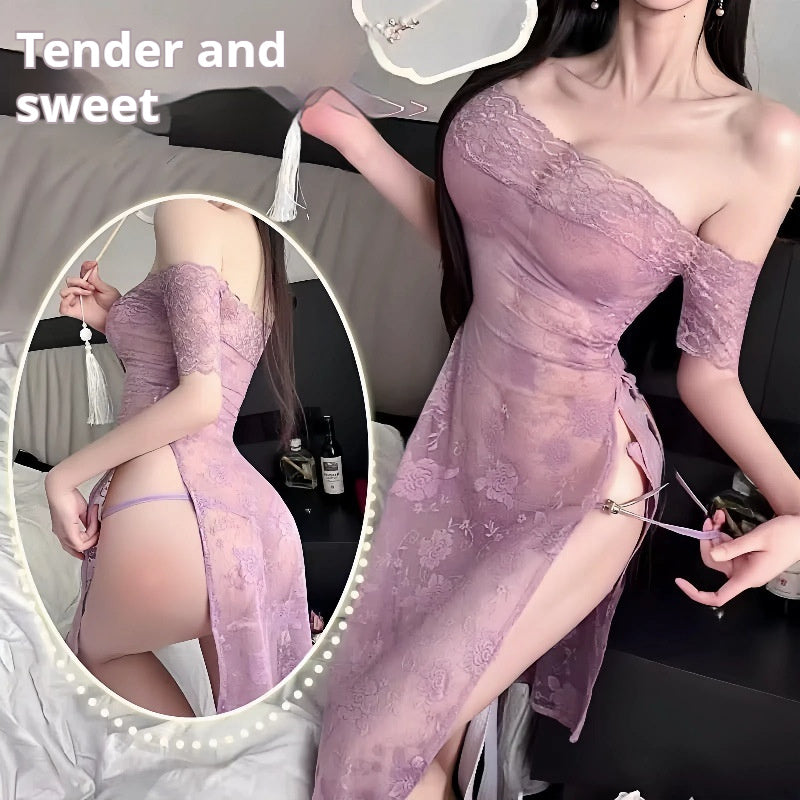 Off-neck See-through Cheongsam Sexy Lingerie Women's Sexy