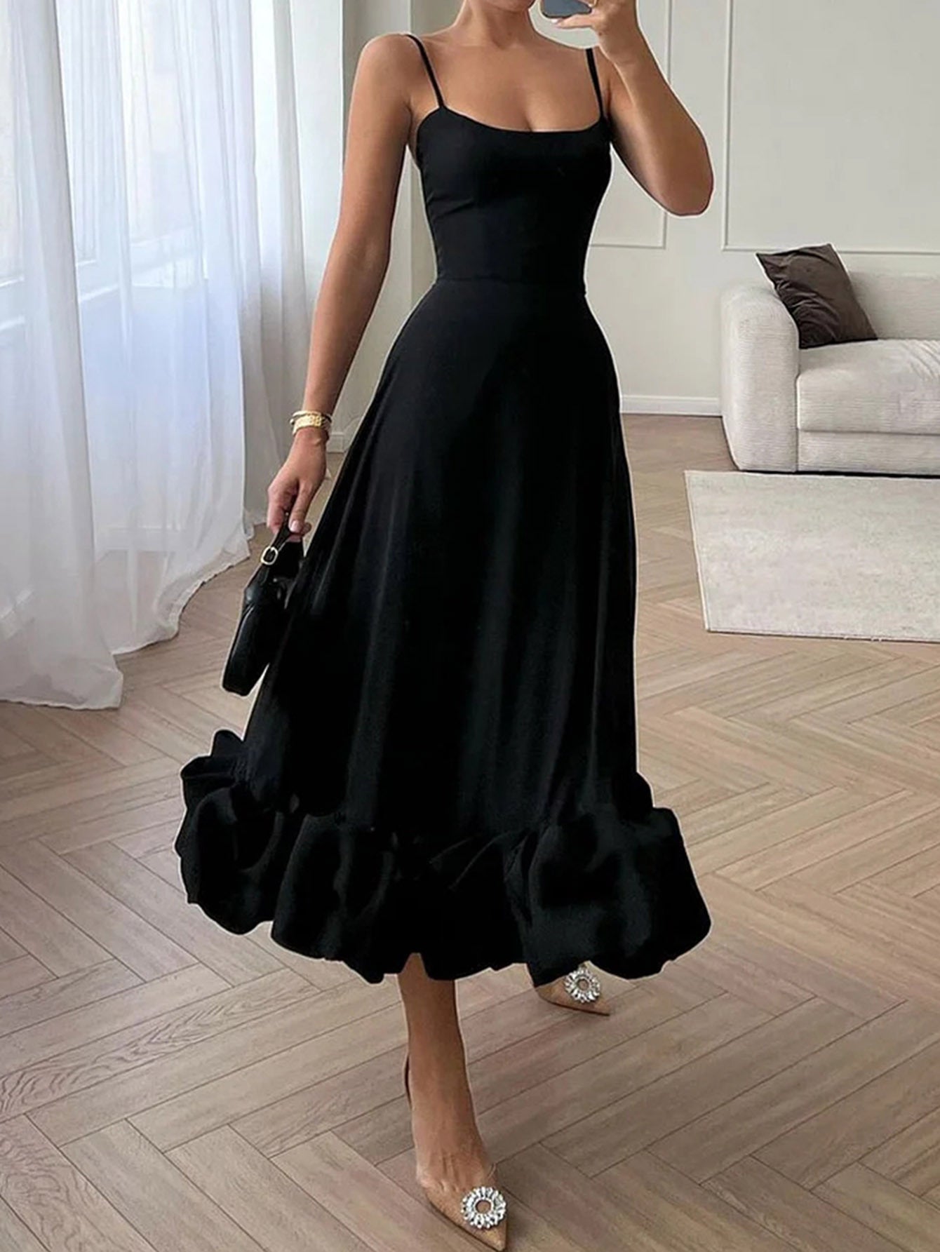 Sling Ball Large Skirt Solid Color Dress Women