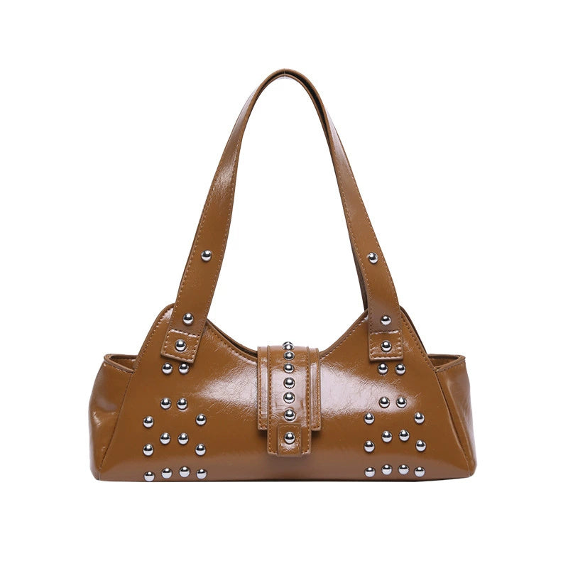 Personality Street Punk Oil Wax Leather Armpit Rivet Bag
