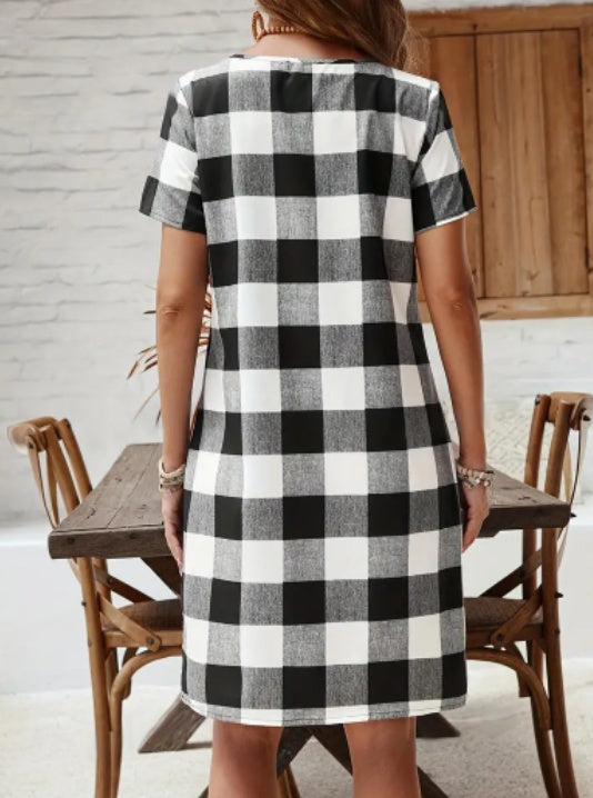 Elegant Plaid Midi Tent Dress