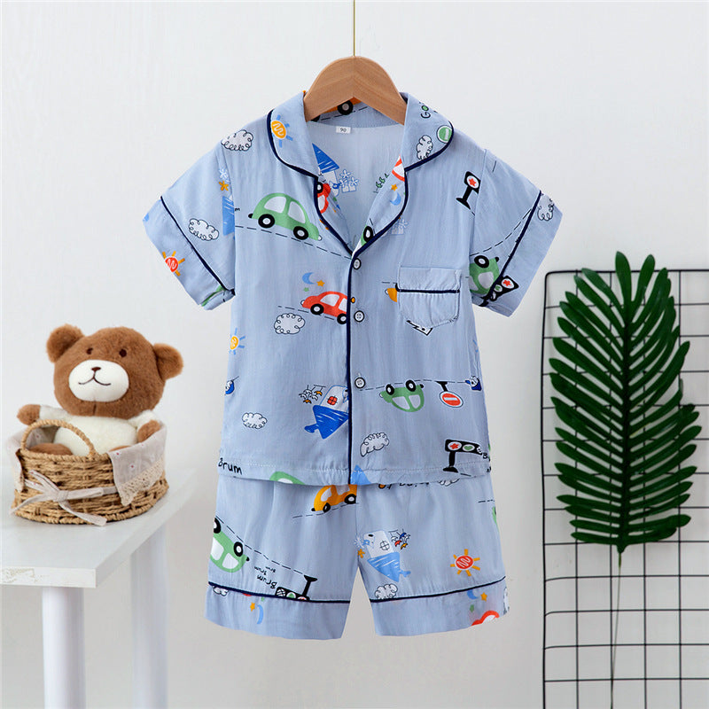 Boys And Girls Faux Silk Cardigan Pajamas Short Sleeve Set