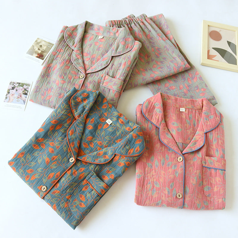 Yarn-dyed Double-layer Jacquard Feather Pajamas Suit Women