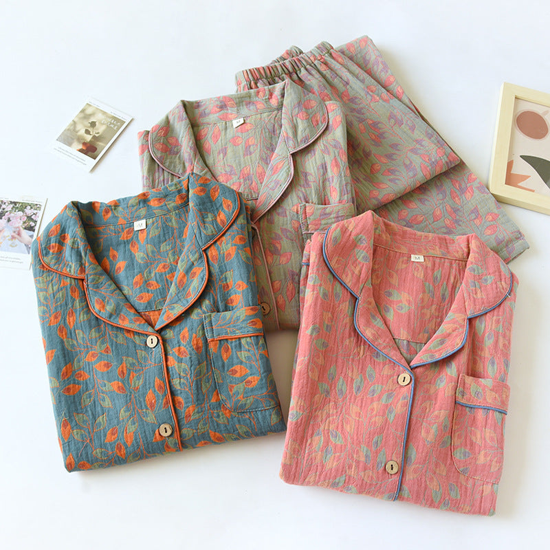 Yarn-dyed Double-layer Jacquard Feather Pajamas Suit Women