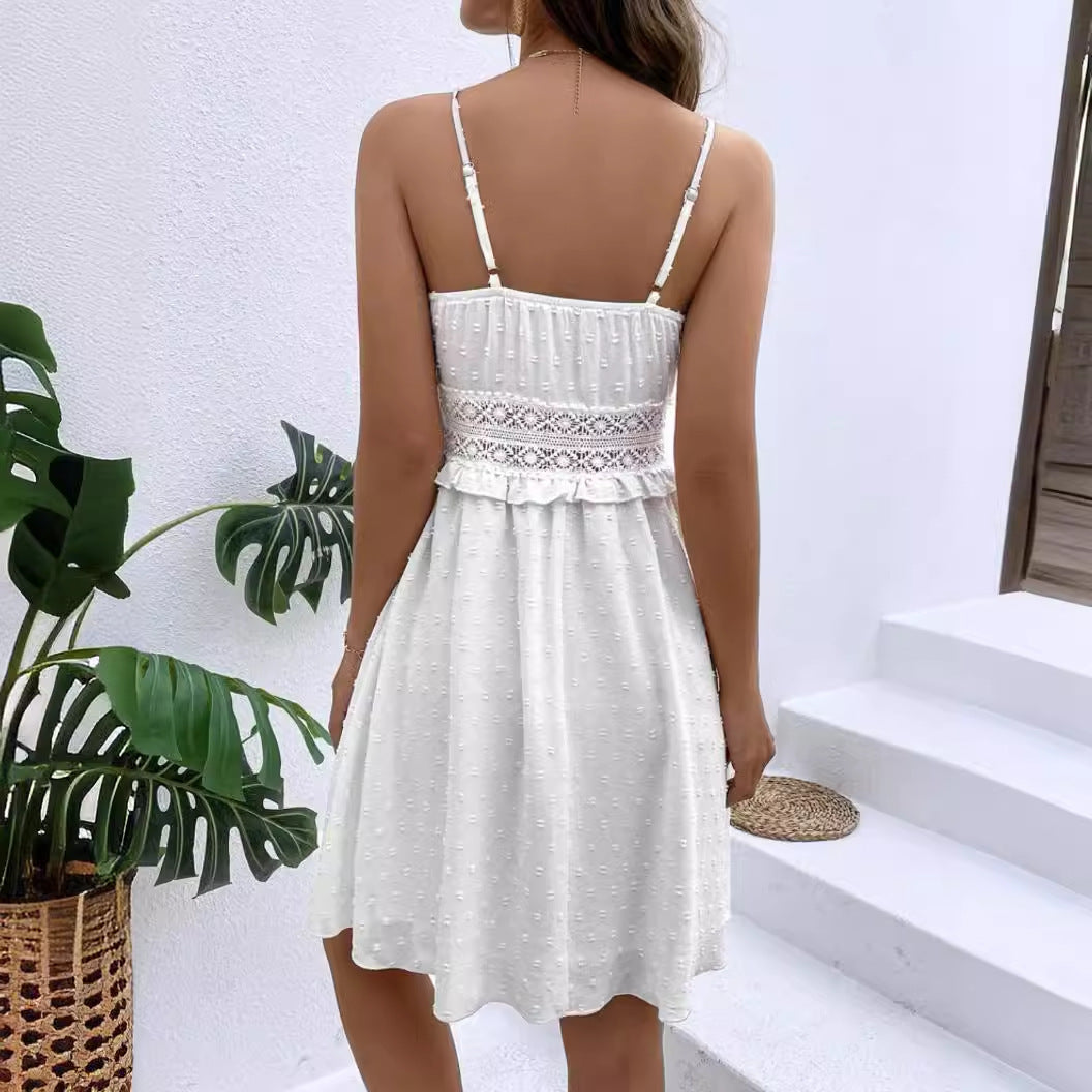 Dot Jacquard Water-soluble Lace Lace Patchwork Suspender Dress