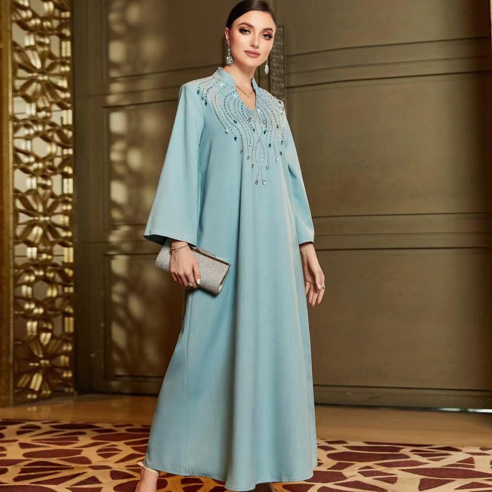 Ethnic Style Light Luxury Women's Stand Collar Handmade Beaded Loose Dress