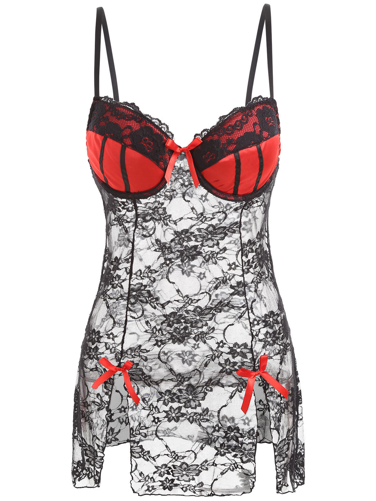 Sexy Lingerie Gathered Open Back See-Through Pajamas Lace Hollow Nightdress