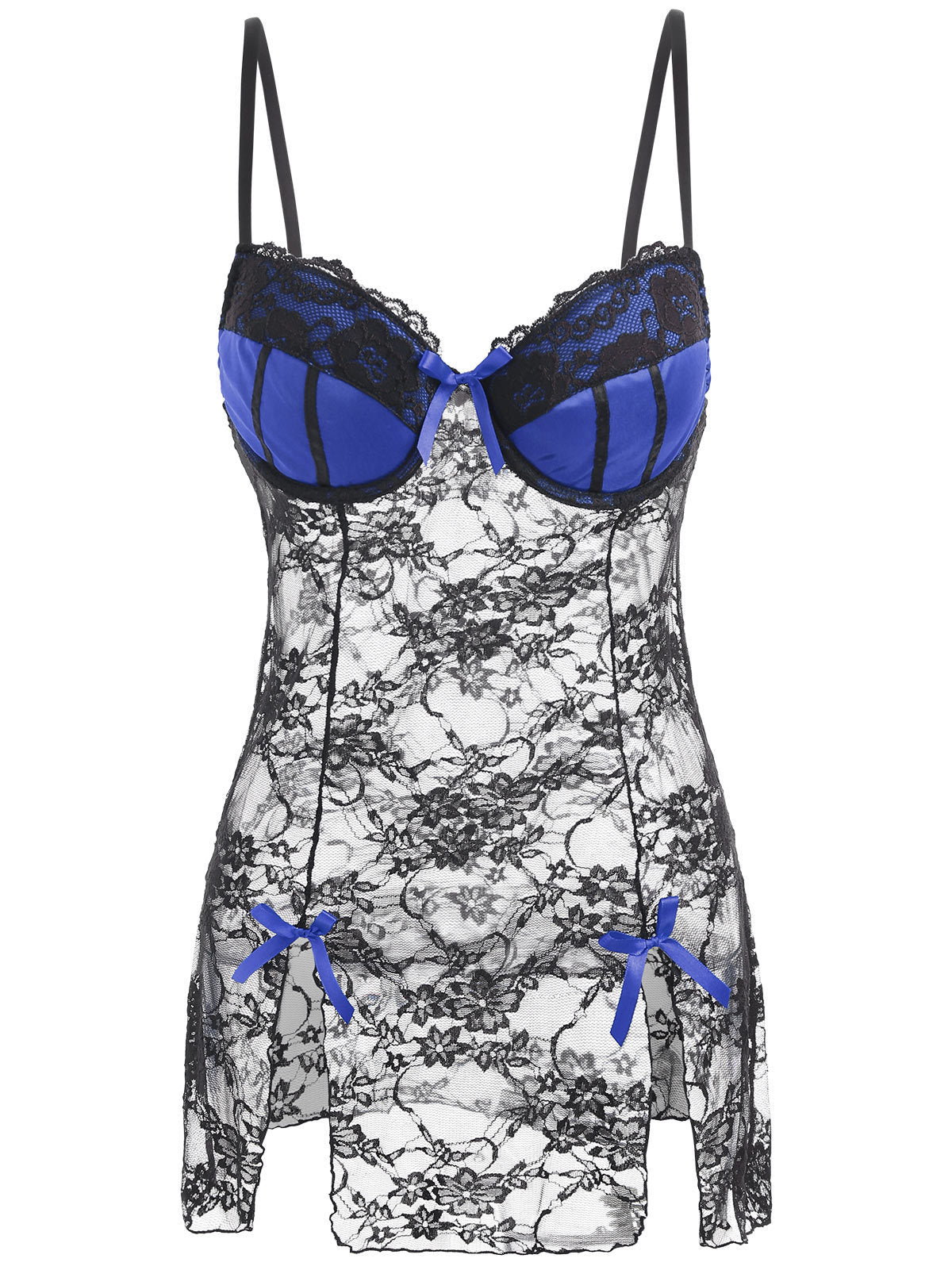 Sexy Lingerie Gathered Open Back See-Through Pajamas Lace Hollow Nightdress