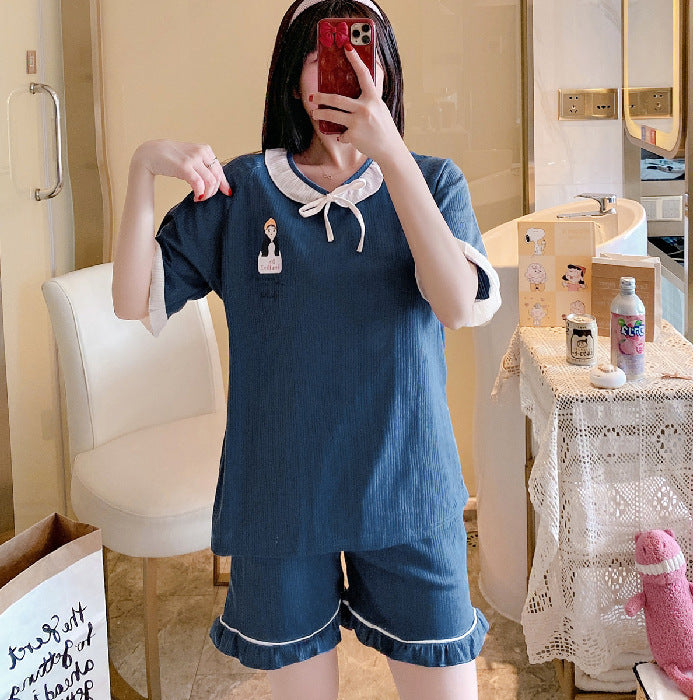 Summer New Style Short-Sleeved Women's Home Service Suit Cute Loose And Comfortable Pajamas Women 6535 Cotton