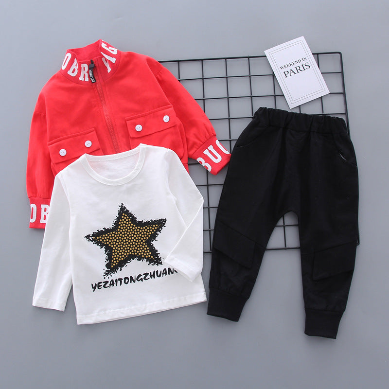 Cartoon Five-pointed Star Pocket Zipper Shirt Three-Piece Suit