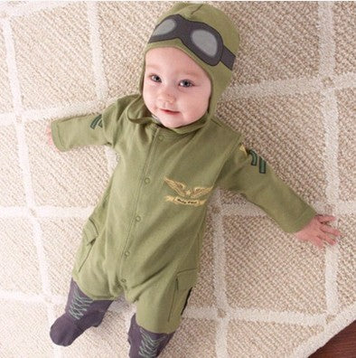 Aviation Pilot Long Sleeve One Piece Hat Army Green Romper