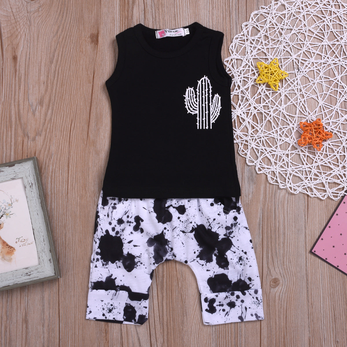 2pcs Newborn Baby Boy Cactus Print Tank Tops Vest Shorts Pants Summer Outfits Clothes