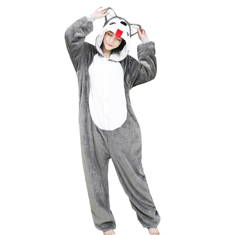 One-piece Pajamas Cute Tongue Husky Men And Women