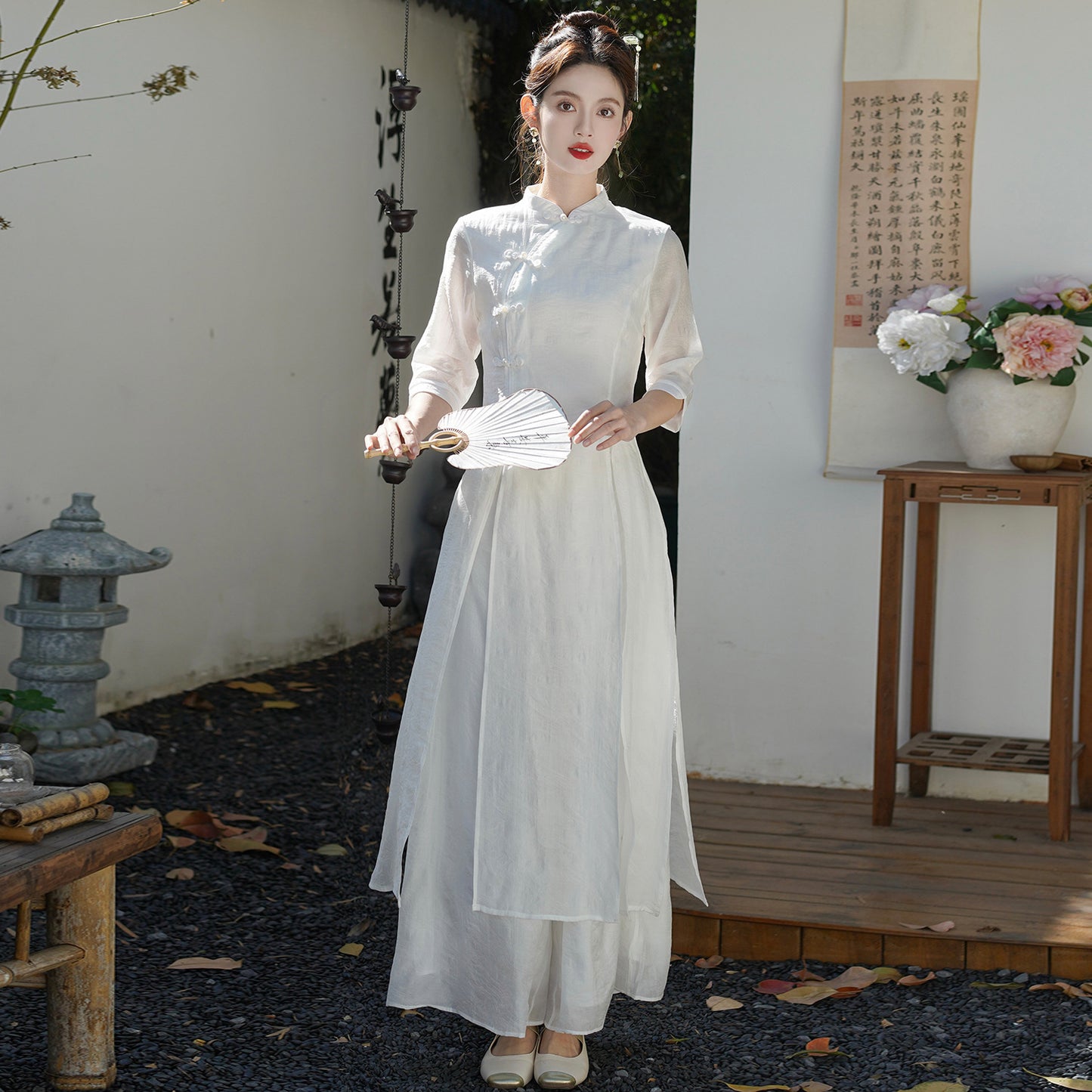 Zen Plate Buckle Women's Chinese Tea Clothing Dress