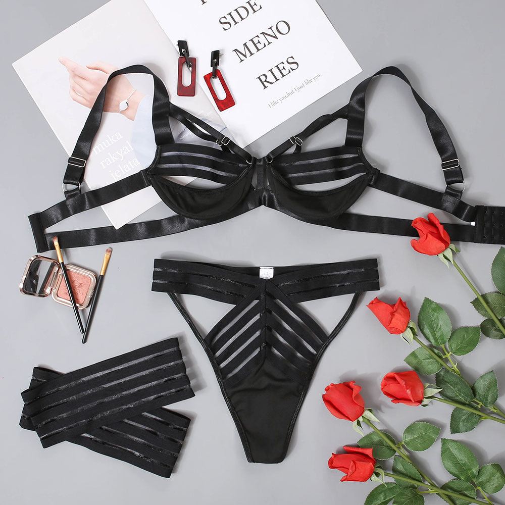 Motorcycle Ribbon With Foot Rings Nightclub Lingerie Set