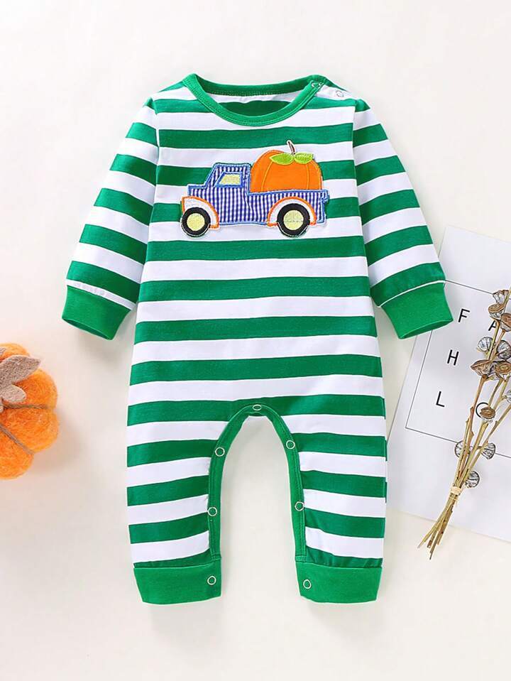Striped Pumpkin Print Festival Pattern One-piece Romper