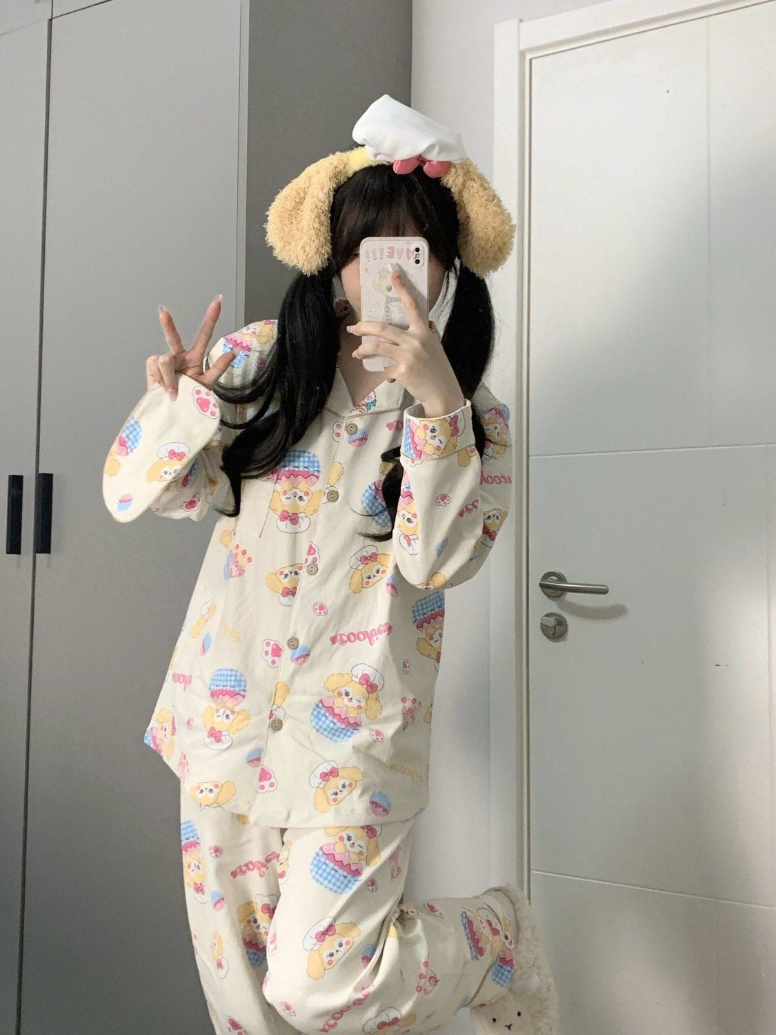 Japanese Sweet Cartoon Long Sleeved Pajamas For Women