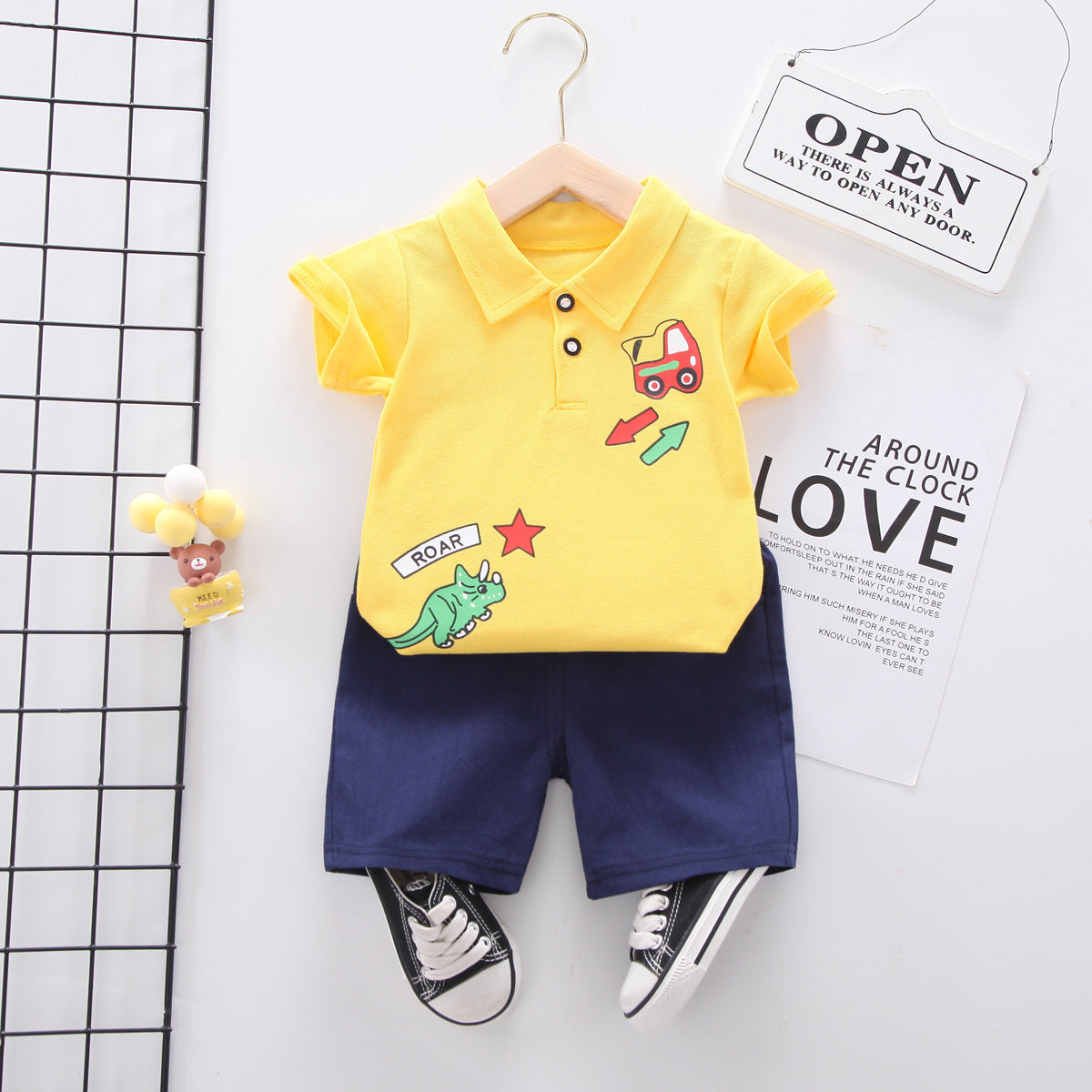 Summer wear boys casual short-sleeved shorts set