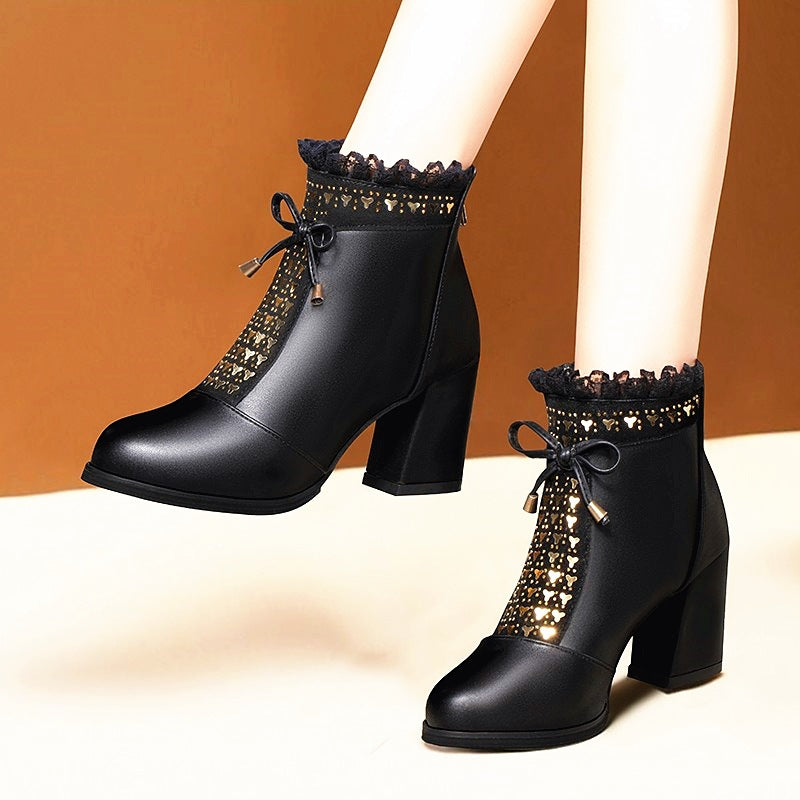 Women's Chunky Heel Fashion Round Toe High Martin Boots