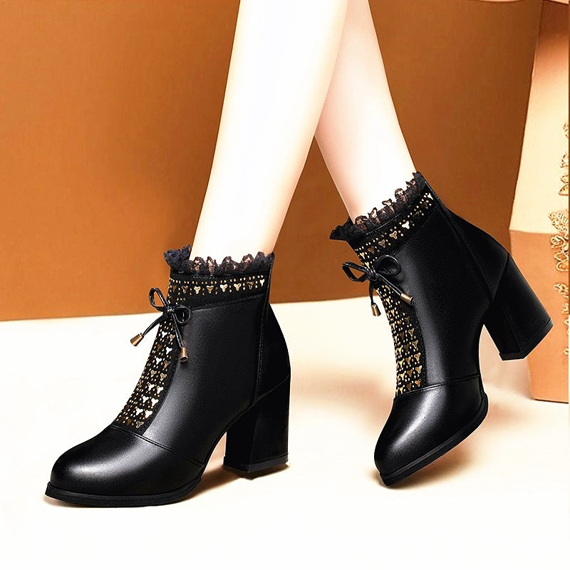 Women's Chunky Heel Fashion Round Toe High Martin Boots
