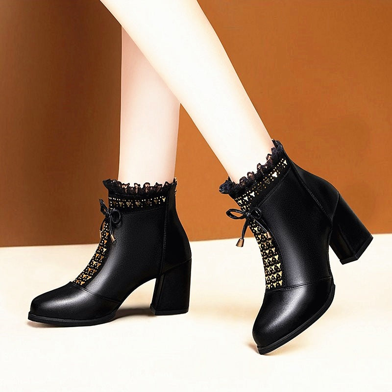 Women's Chunky Heel Fashion Round Toe High Martin Boots