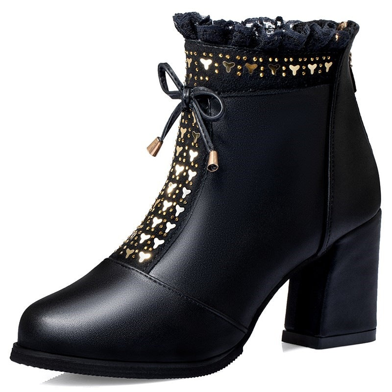 Women's Chunky Heel Fashion Round Toe High Martin Boots