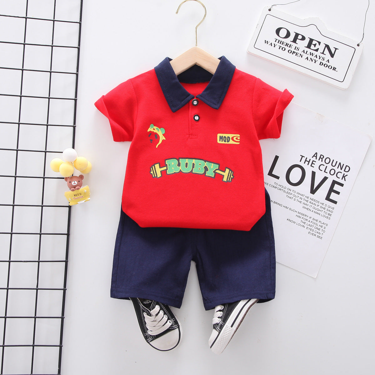 Summer wear boys casual short-sleeved shorts set