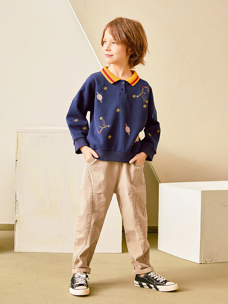 Planet embroidery children's sweater
