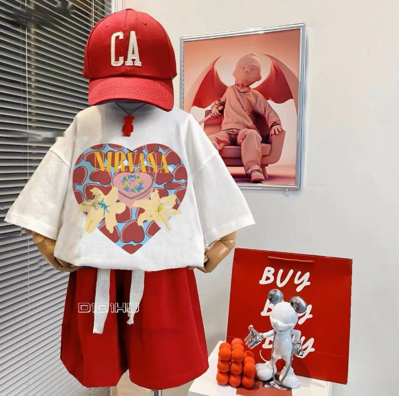 Cartoon Printed Teenager's Suit Top T-shirt And Pants Suit