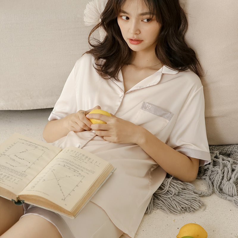 Ice Silk Pajamas Women Summer Short-sleeved Shorts Two-piece Suit