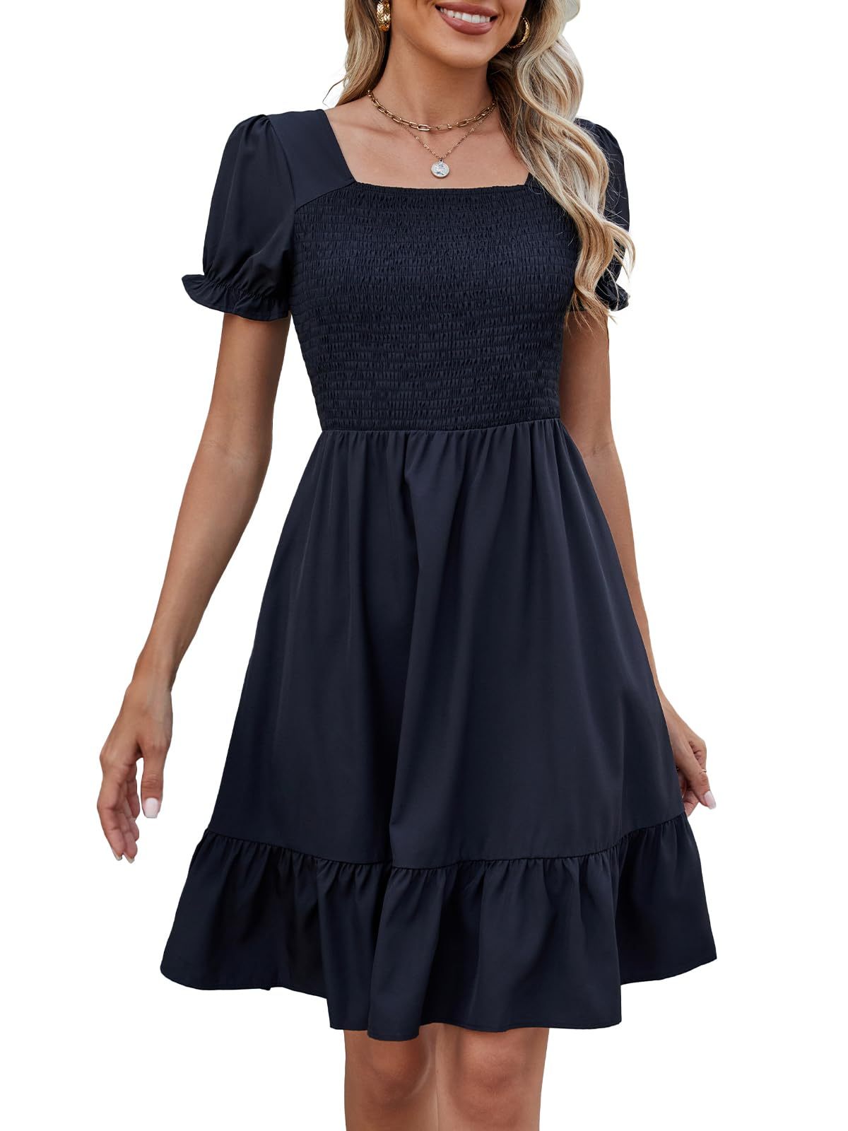 Solid Color Square Neck Mini Sleeveless Skirt