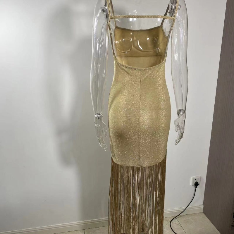 Autumn New Shiny Tassel Sling Dress