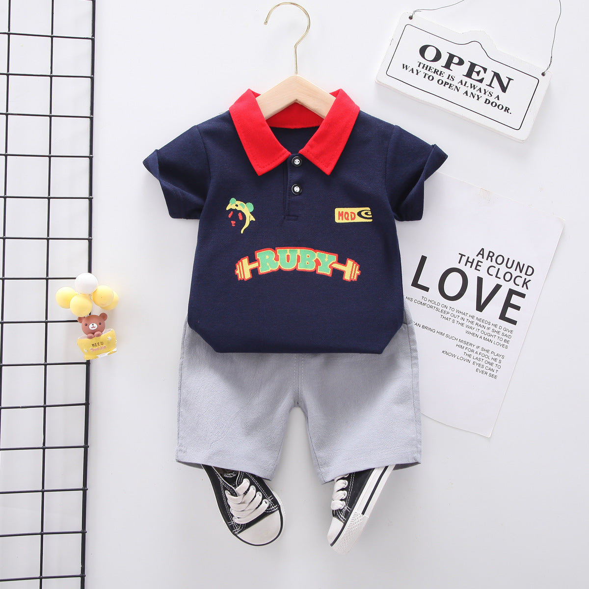 Summer wear boys casual short-sleeved shorts set