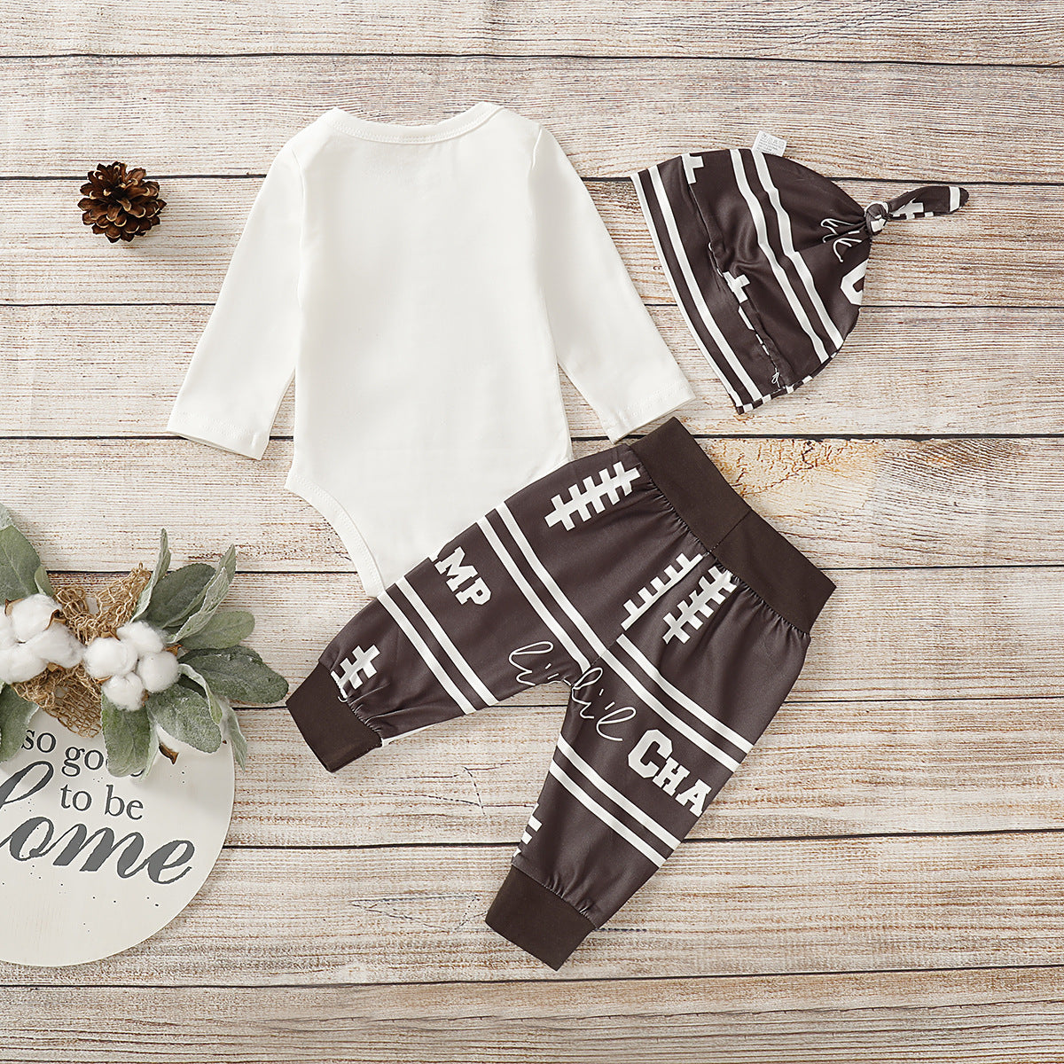 Women's English Print Romper Hat Set
