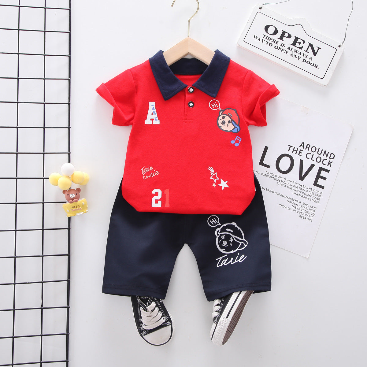 Summer wear boys casual short-sleeved shorts set
