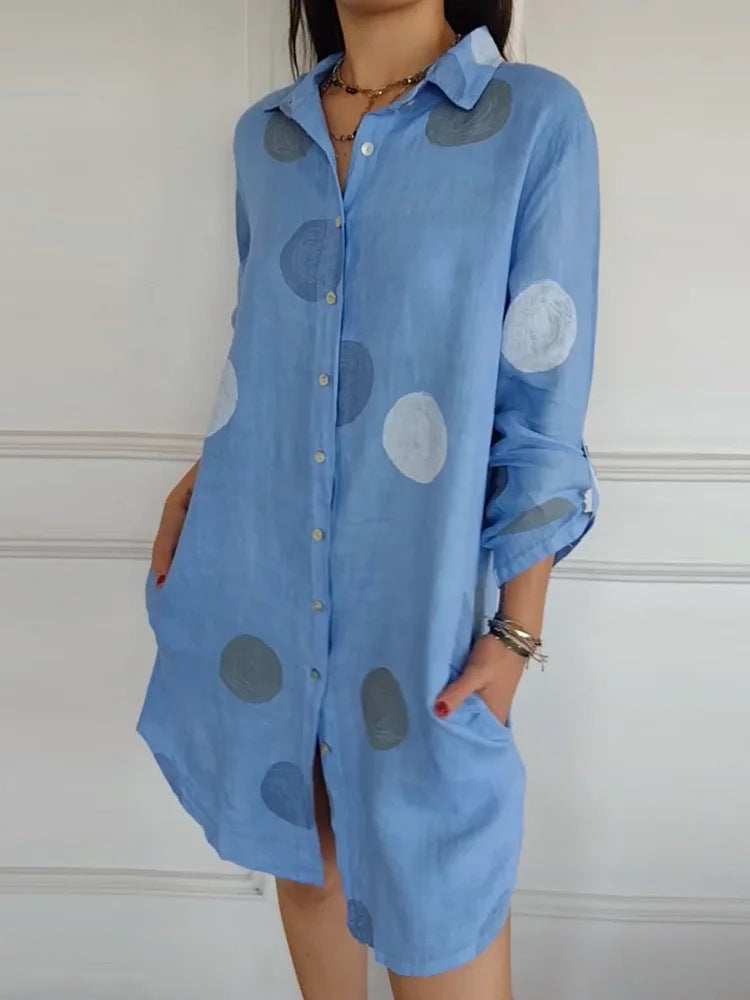 Women's Long Sleeve Polo Collar Elegant Button Dress