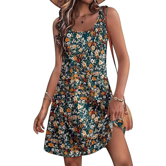 Casual European And American Garden Collar Printing Dress
