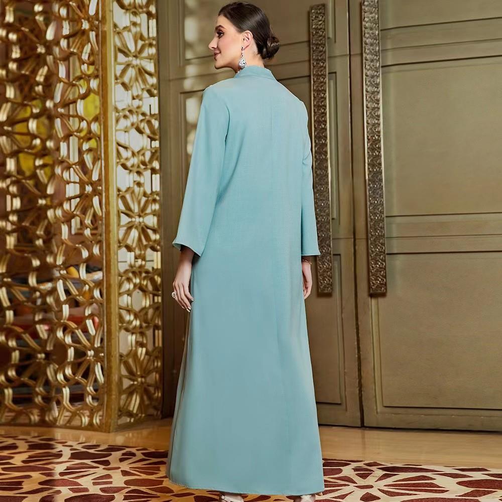 Ethnic Style Light Luxury Women's Stand Collar Handmade Beaded Loose Dress
