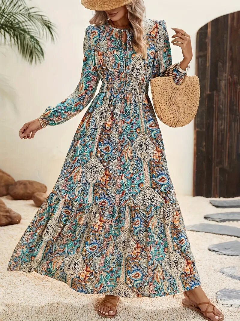 Women's Autumn Digital Printing Ruffled Hem Dress