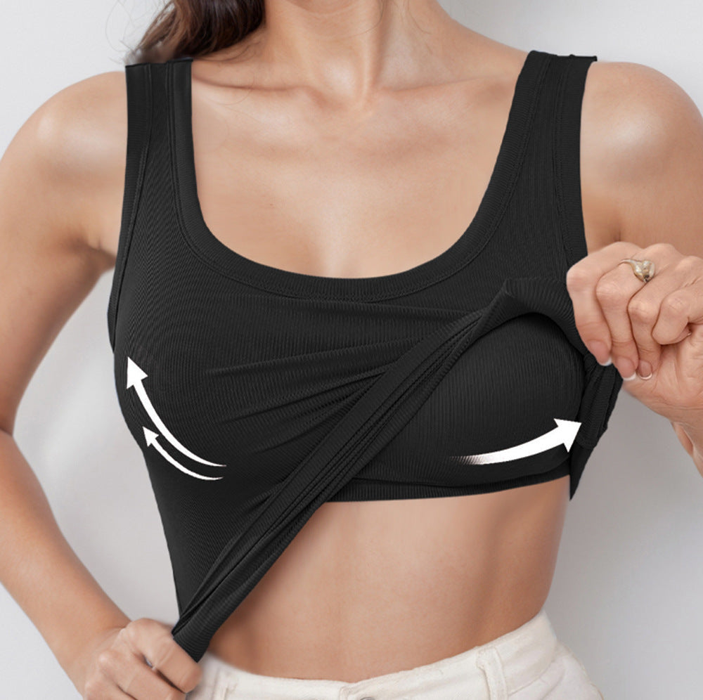 Solid Color Outerwear Thread U Collar Wide Shoulder Strap Vest Top