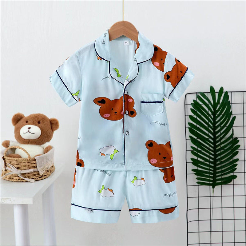 Boys And Girls Faux Silk Cardigan Pajamas Short Sleeve Set