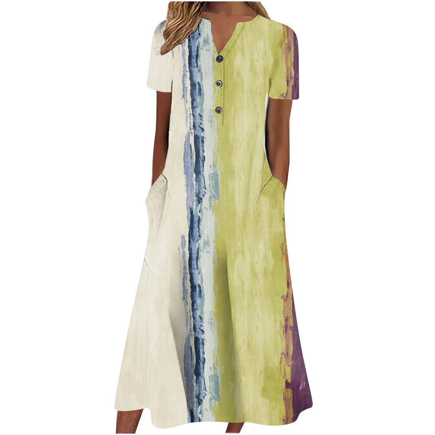 Women Summer Casual Short Sleeved Long Midi Plain Dresses With Pockets