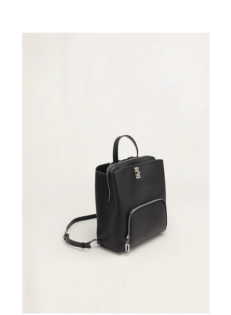 Genuine Leather Casual Cowhide Zipper Backpack