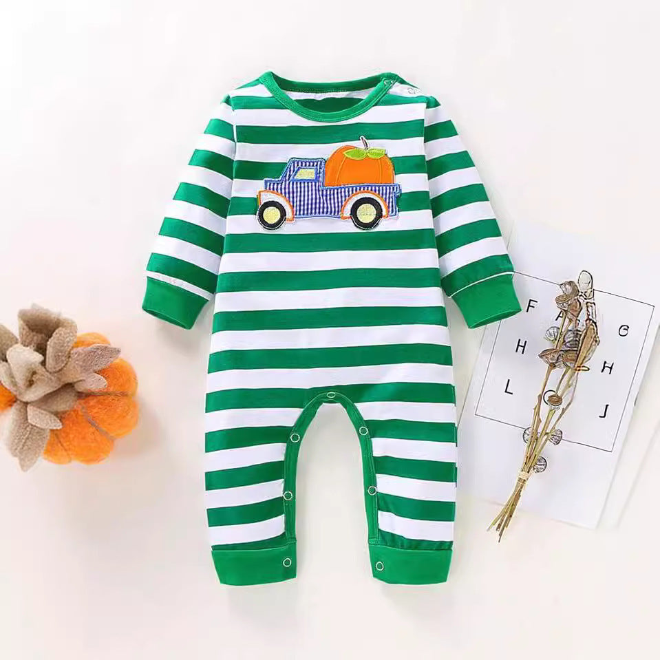 Striped Pumpkin Print Festival Pattern One-piece Romper