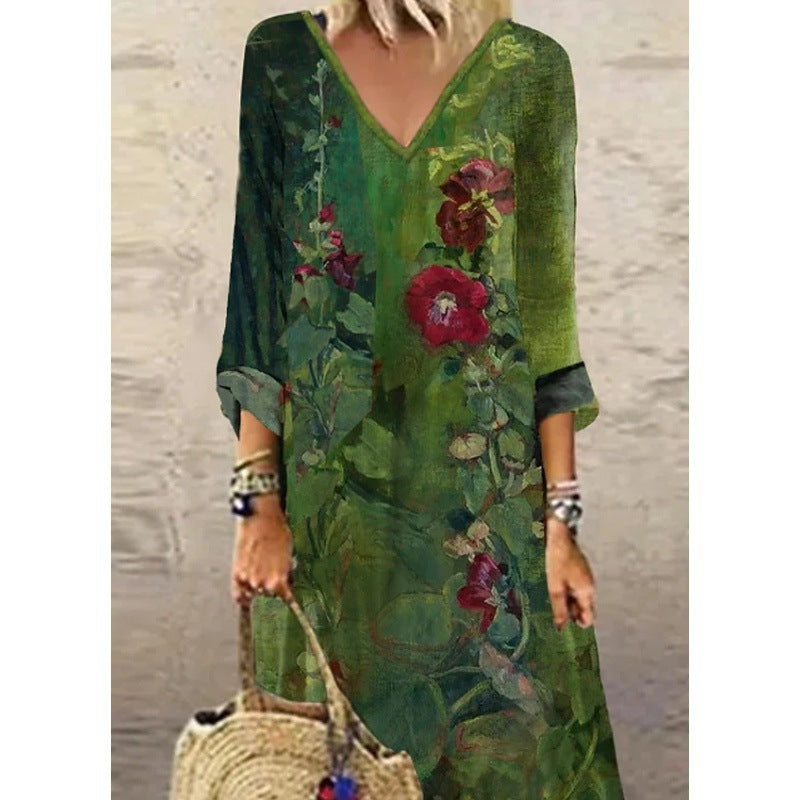 Women's Fashion Abstract Printing Long Dress