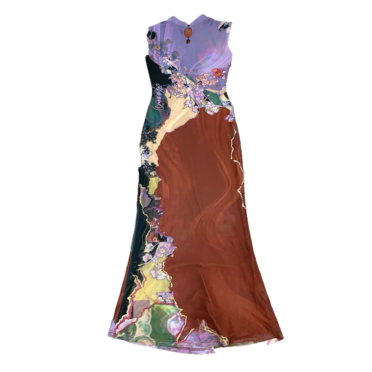 New Chinese Style Front And Back Wearable Contrast Color Cheongsam Dress