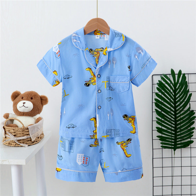 Boys And Girls Faux Silk Cardigan Pajamas Short Sleeve Set